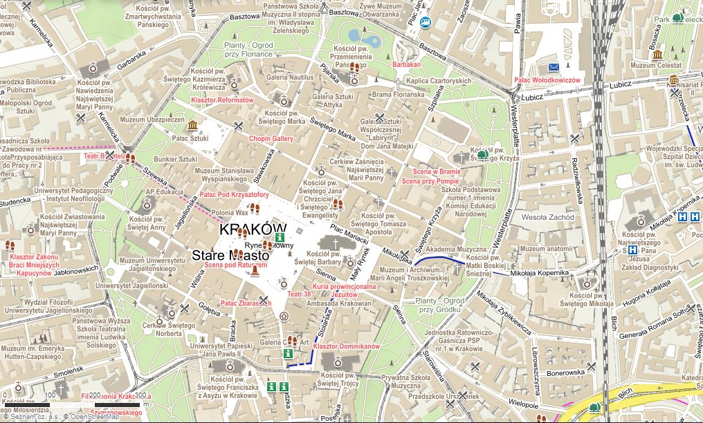 Mapa Krakow (Krakov), Polsko