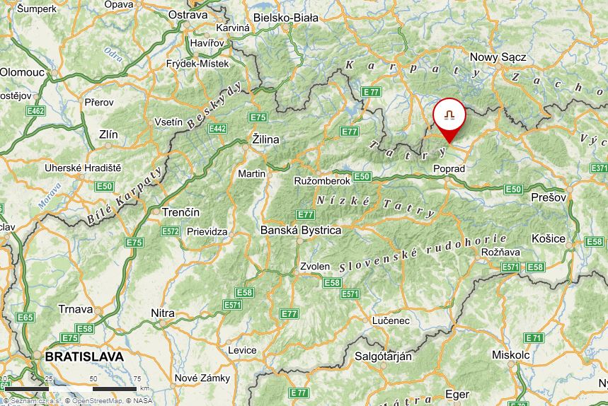 Mapa Slovenska-Belianská jeskyně