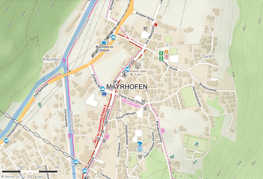 Mapa Mayrhofenu, Rakousko