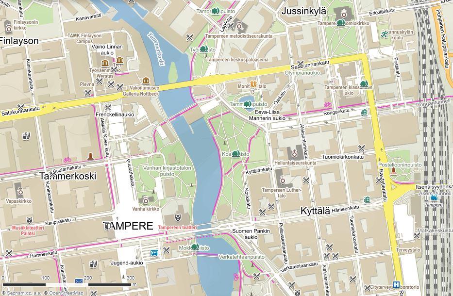 Mapa centra Tampere, Finsko