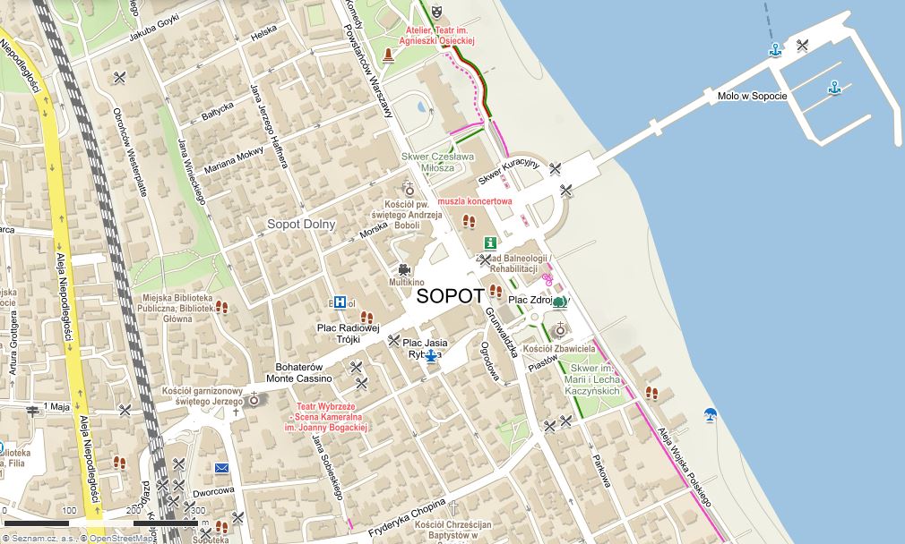 Mapa města Sopoty, Polsko