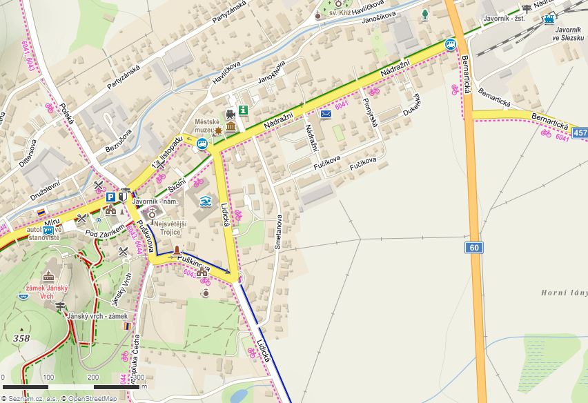 Mapa Javorníku, okres Jeseník