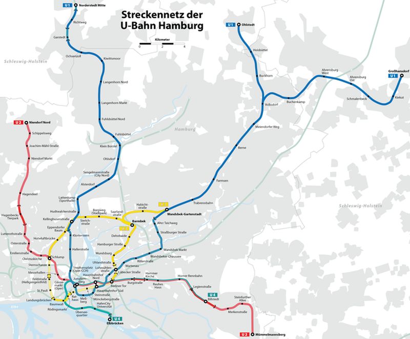 Mapa linek hamburského metra