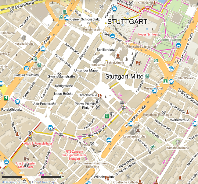 Mapa Stuttgartu, Německo