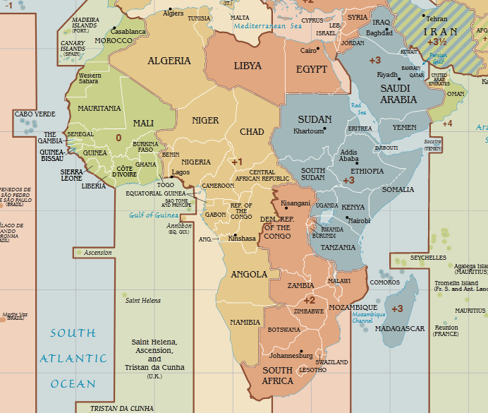 Mapa časových pásem - Afrika